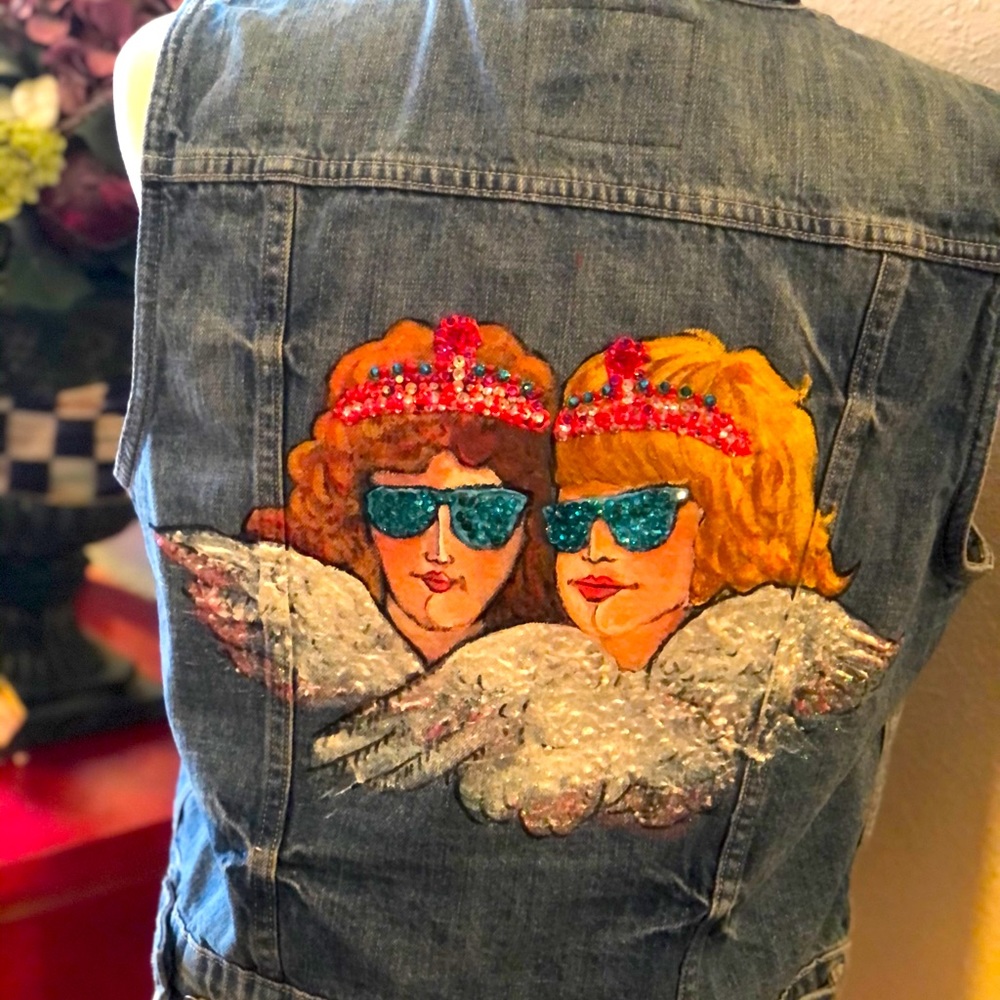 Hand painted denim jacket Fiorucci angels